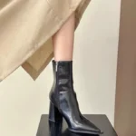 Thick heel French elastic skinny boots - Image 2